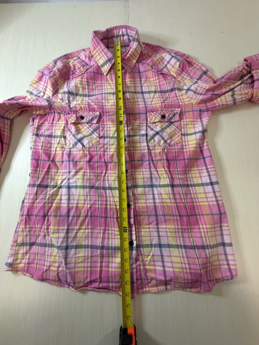 Pink Plaid Button-Down Shirt with Chest Pockets - Picture 7 of 13
